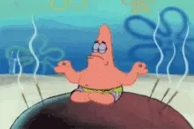 Patrick Star sitting peacefully with his eyes closed.